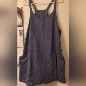 Casual Blue Sleeveless Dress with Pockets